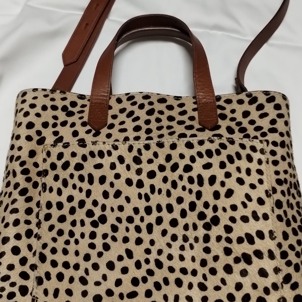 Spotted Calf Hair Tote with Brown Leather Handles By Madewell